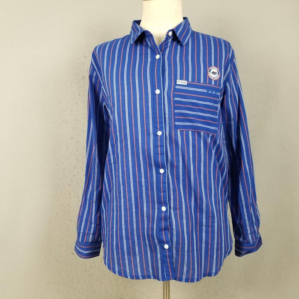 Florida Gators Shirt Womens Large Blue Orange NCAA College Striped Long Sleeve‎